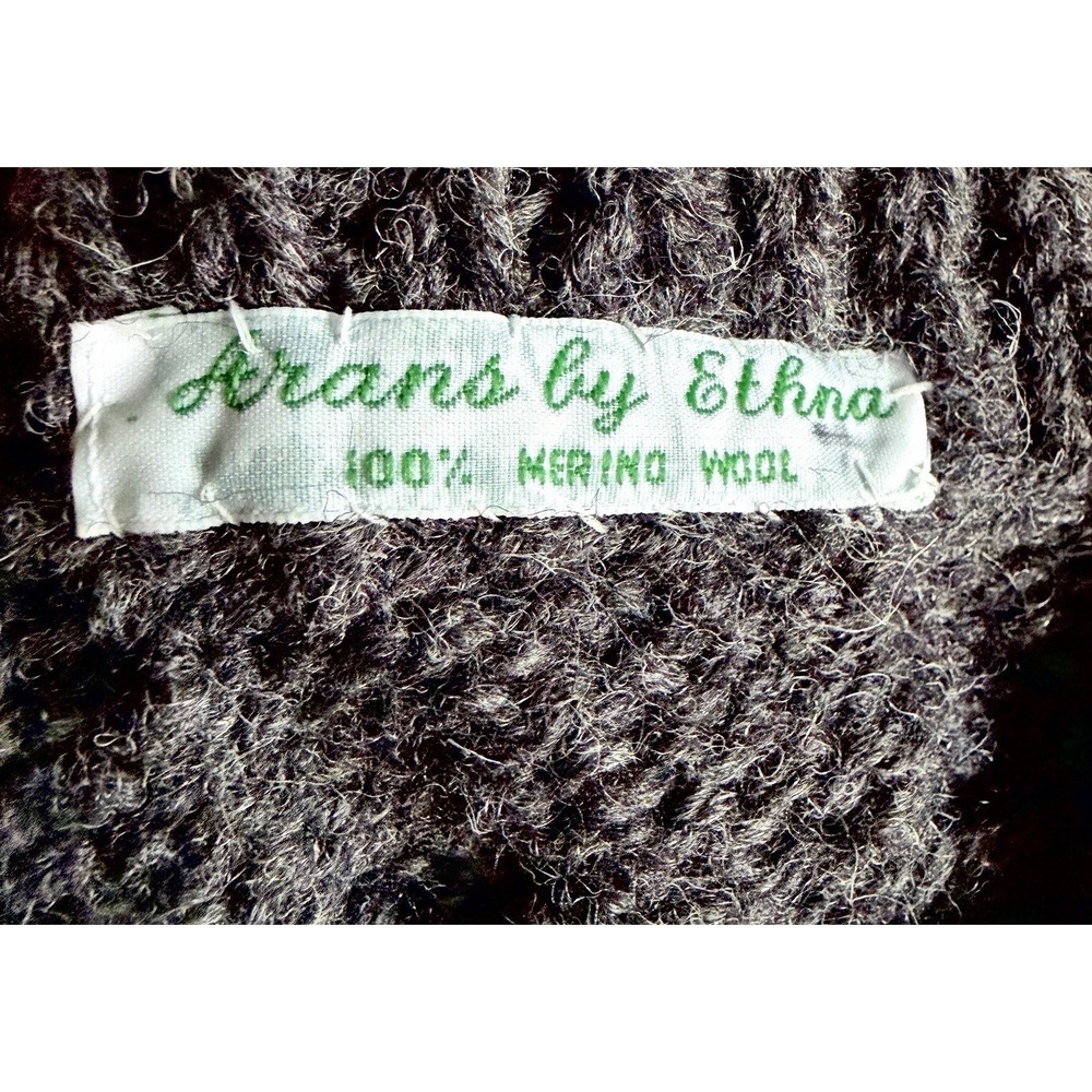 VTG Arans by Ethna Irish Merino Wool Cable Knit Fisherman Chunky Cardigan Gray M - Picture 10 of 13